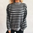 thumbnail image 4 of Women Contrast Striped Pullover Sweater 2025 Fall Outfits Oversized Crew Neck Knit Jumper Tops, 4 of 5