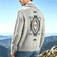 thumbnail image 4 of Nmnitkp Men's Fall Jackets Shawl Collar Button‑Front Knit Cardigan Jacket Western Geometric Striped Long Sleeve Sweater Coat Pockets Knit Outerwear for Casual Daily Wear Gray,2XL, 4 of 4
