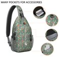 thumbnail image 2 of Sling Backpack,Green Christmas Floral Pattern Sling Bag with Water Bottle Holder,Waterproof Sling Bag for Men/Women with Headphone Jack for Hiking,Travel, 2 of 6