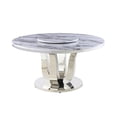 thumbnail image 3 of Round White Marble 5pc Dining Set with Silver Stainless Steel and 4 Chairs, 3 of 4