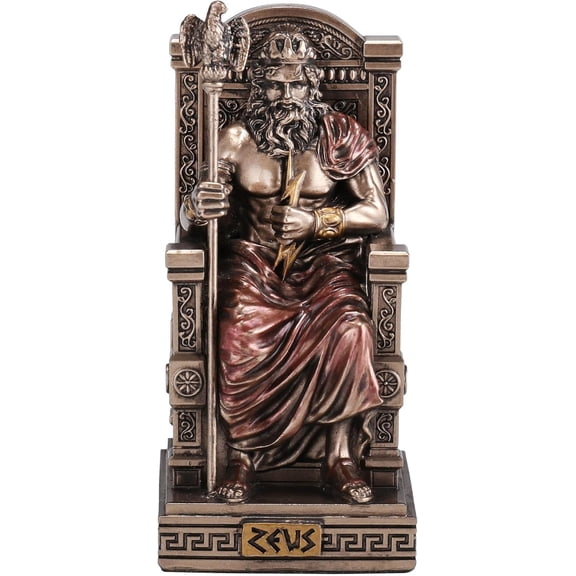Veronese Design Zeus Sitting on Throne Resin Miniature Figurine Hand Painted Bronze Finish 3 3/8 In