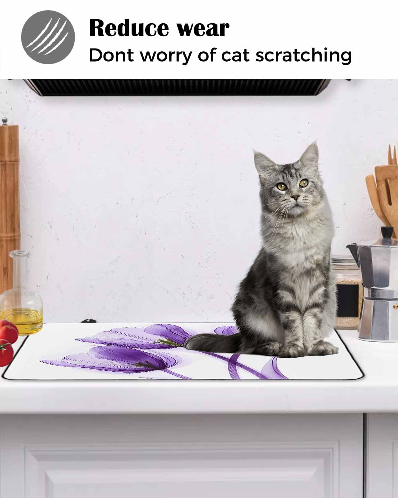 nqOlkjepod Large Induction Cooktop Protector Mat 24"x21", Luxury Purple Tulip Stove Top Covers for Electric Stove, Watercolor Spring Rustic Floral Stove Burner Cover Mats, Glass Top Stove Cover