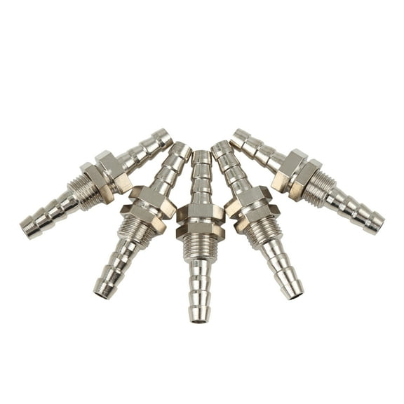 1/16'' NPT 6mm Zinc Plated Brass Hose Barb Fitting Male Thread Tail Connector Silver Tone for Air Water Fuel - 5 Pcs