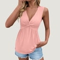 thumbnail image 2 of Women Tank Tops BWASD Slim Fit Deep V Neck Solid Color Sleeveless Camisole Sleeveless Basic Layering Shirts Going Out Top Pink S-XXL, 2 of 7
