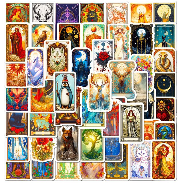 Paquete de pegatinas de vinilo con temática de cartas de tarot, fantasía mística, 50 unidades