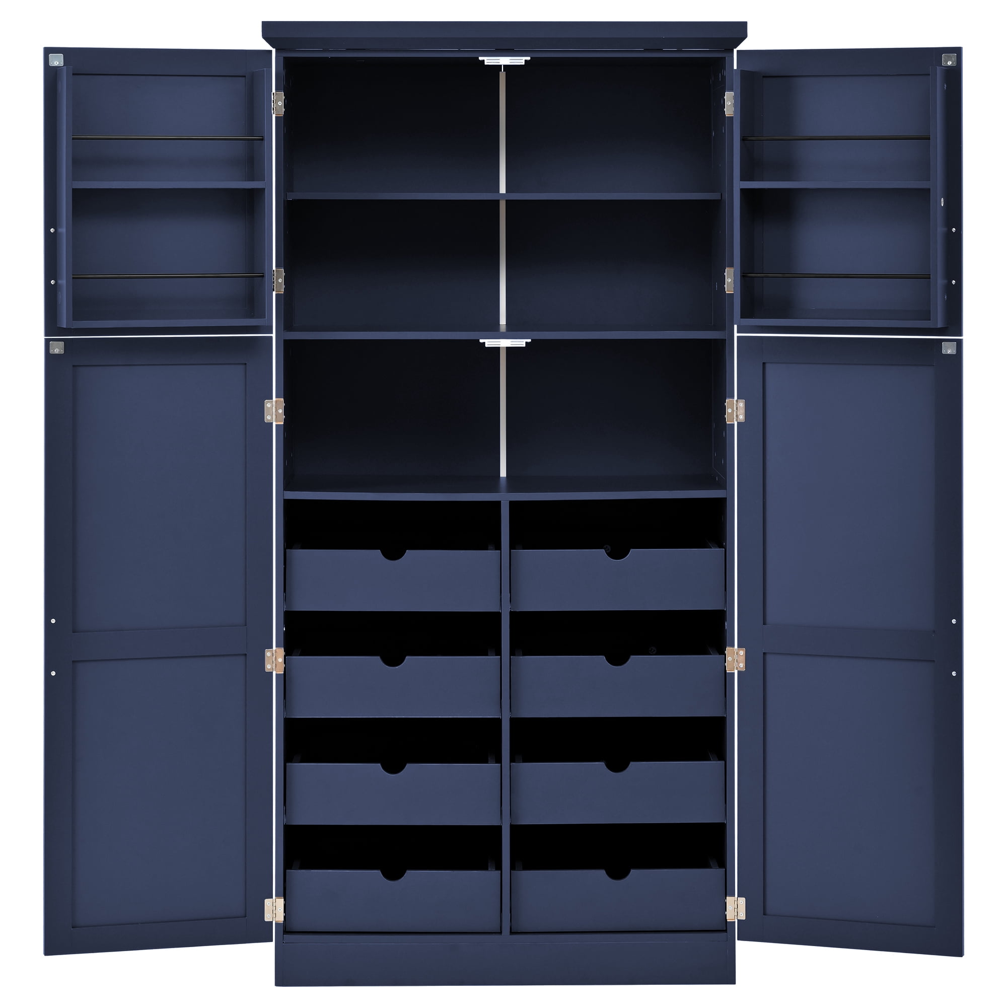 Aukfa 71" Tall Kitchen Pantry Cabinet, 4-Door Freestanding Pantry Hutch Storage Organizer with 8 Pull-Out Trays,Blue