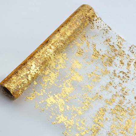 Gold Table Runner, Sequin Glitter Foil Metallic Thin Mesh Runner Roll 11"x108", Gold Table Decorations for Event Party, Wedding, Birthday Party, Christmas