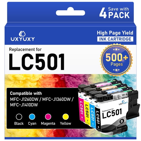 LC501 Ink Cartridge Compatible for Brother LC501 LC-501 for MFC-J1260DW MFC-J1360DW MFC-J1410DW Printer (4-Pack)