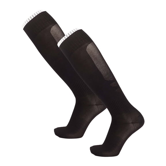 Kids Knee High Soccer Socks 3 Pack Breathable Mesh Cushioned Foot Arch Support Anti Slip Rib Cuff Solid Color Athletic Football Socks for Youth Boys Girls 6 To 16 Years Old Black