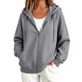 thumbnail image 2 of thefmos Women's Hooded Zip Up Sweatshirt Jacket with Pockets Solid Color Casual Coat Fashion Fall Winter Clothes, Gray L, 2 of 9