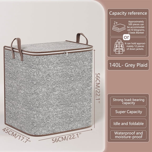 Large Capacity Foldable Storage Bag with Zipper Closure and Handle Non-Woven Fabric Organizer for Home Storage and Travel Use