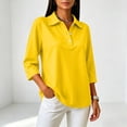 thumbnail image 6 of Womens Polo Shirts 3/4 Sleeve Golf Tops Collared Button Down Tee Womens Casual Business Golf Shirts Work Daily Tops 3-Buttons Soft Breathable Solid Color Yellow 2XL, 6 of 8