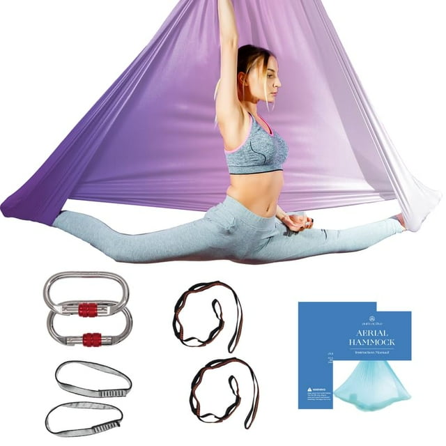 Columpio y Hamaca de Tela Aérea para Yoga, Ejercicios de Inversión, Kit de Inicio para Todos los Niveles - Resistente con Correas de Extensión, Mosquetones y Guía de Posturas