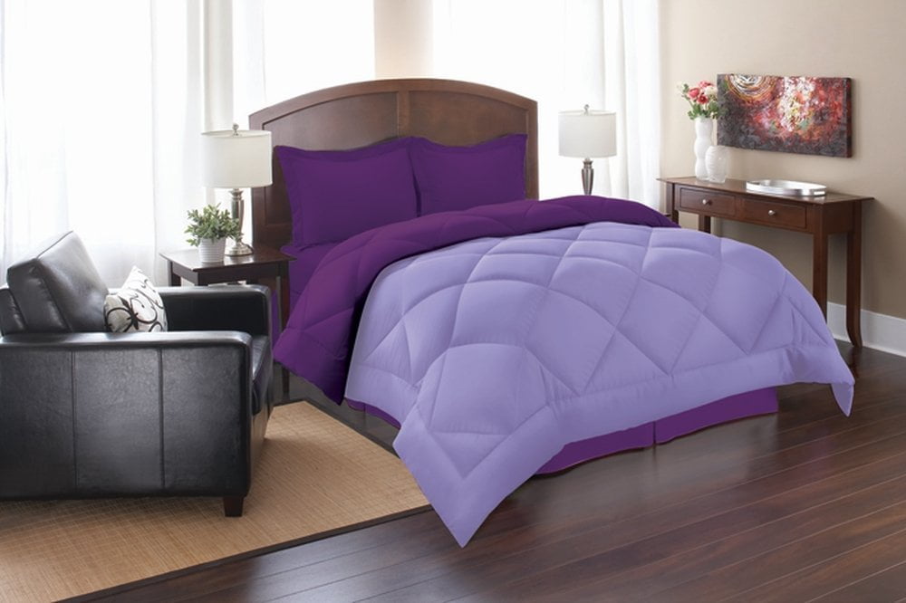 3-Piece Reversible Down Alternative Comforter Set and Shams Lilac /Purple Color 
