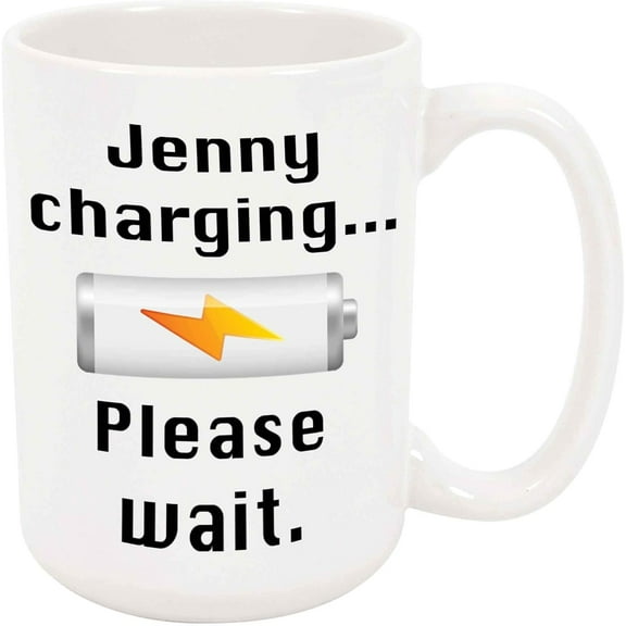 Jenny Charging Coffee Mug - Personalized Ceramic Cup with Name, Custom Mug, Customized Birthday/Christmas Gift, Holiday Present, 11 Oz