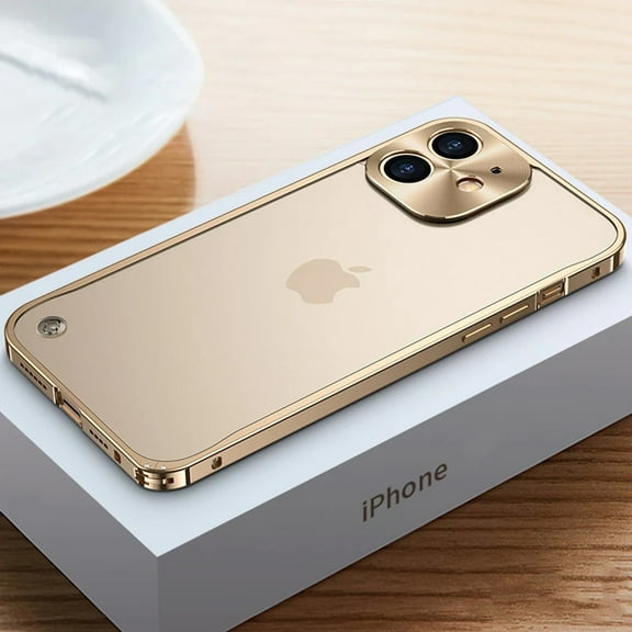 Aluminum Metal Bumper Frame iPhone 15 Pro Max Case (Gold) Matte Clear Camera Lens Shockproof and Scratch Resistant Protection Cover