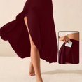 thumbnail image 3 of LWavelet High-Waisted Asymmetrical Slit Midi Skirt Women Flowy Fall Casual Versatile Stylish Bottoms Wine 2XL, 3 of 4
