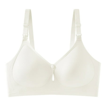 Bcresic on Sale Women Nursing Bras Maternity Bra for Breastfeeding Pregnancy Wireless Bralette Snap Closure Bandeau Revolution Straps Underwear for Mother Clearance Beige Large