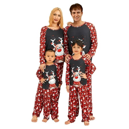 

wsevypo Matching Family Pajamas Sets Christmas PJ s Holiday Christmas Deer Printed Sleepwear with Plaid Pants