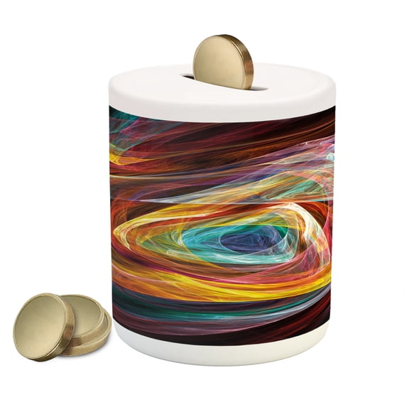 Fractal Piggy Bank, Psychedelic Gradient Triangle Geometric Shapes Lines Funky Hippie Illusionary Art, Ceramic Coin Bank Money Box for Cash Saving, 3.6" X 3.2", Multicolor, by Ambesonne