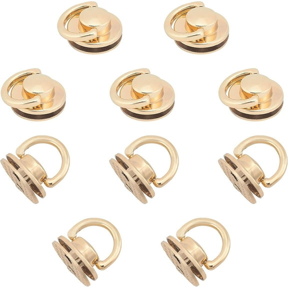 10pcs Round Head Buttons with D Ring Alloy Purse Suspension Clasp Handbag Hardware Chain Strap Connector Bag Handle Ring Link Clips DIY Leathercraft Backpack Making Accessories Golden DIY