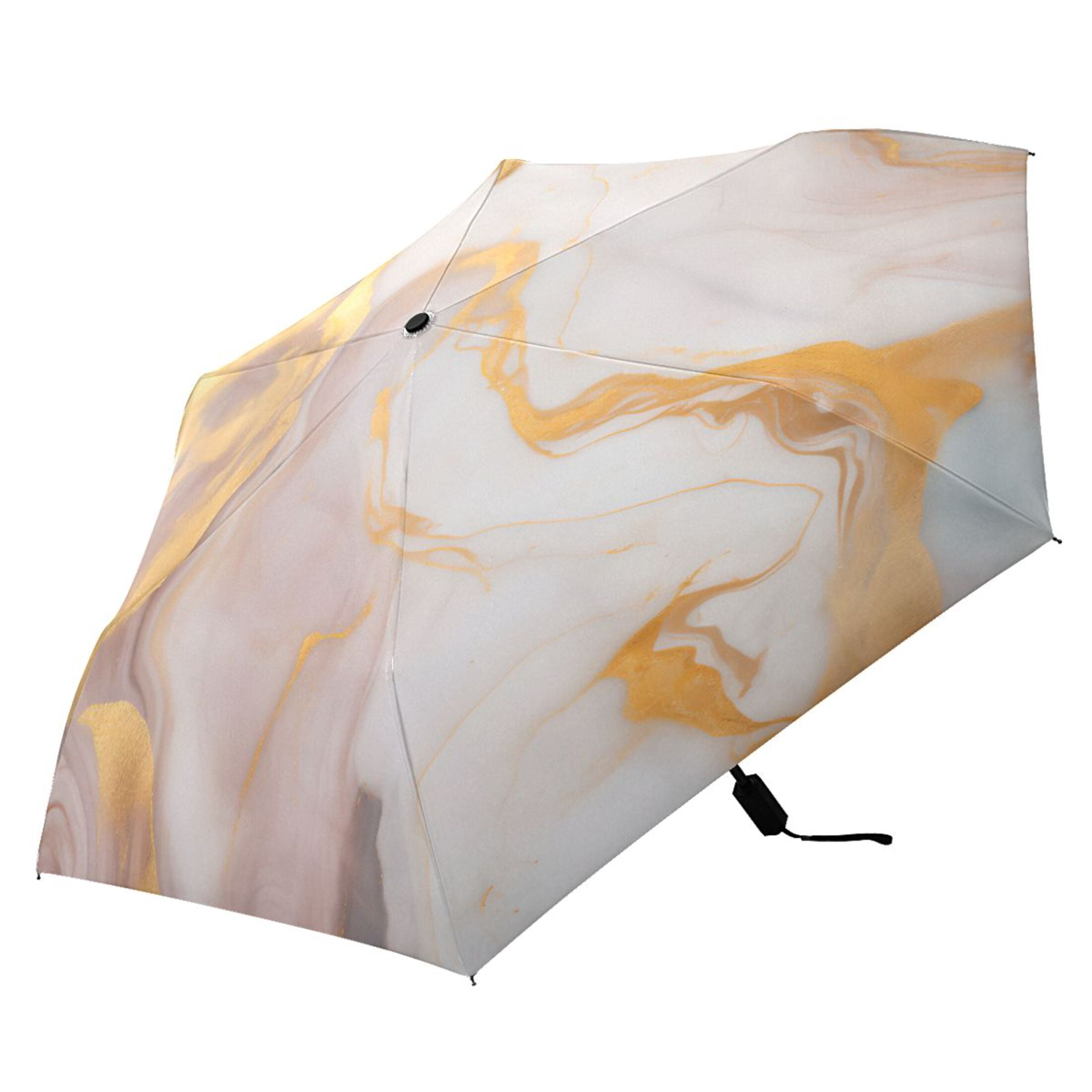 Turquoise Pink Gold Marble Compact Sun Umbrella Windproof Travel Umbrellas for Rain Strong Portable UV Protection