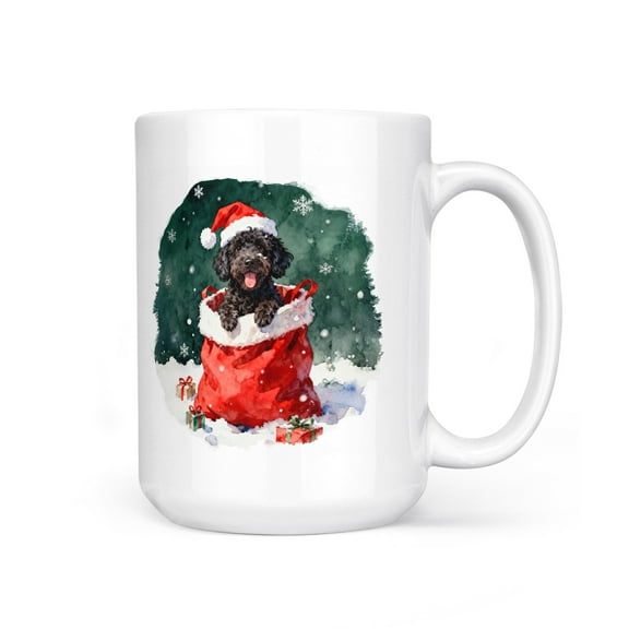 Santa Surprise Gift Portuguese Water Dog Merry Cheerful Christmas Mug PWD Portie Fishing Dog Lover Coffee Tea Cup - 12021
