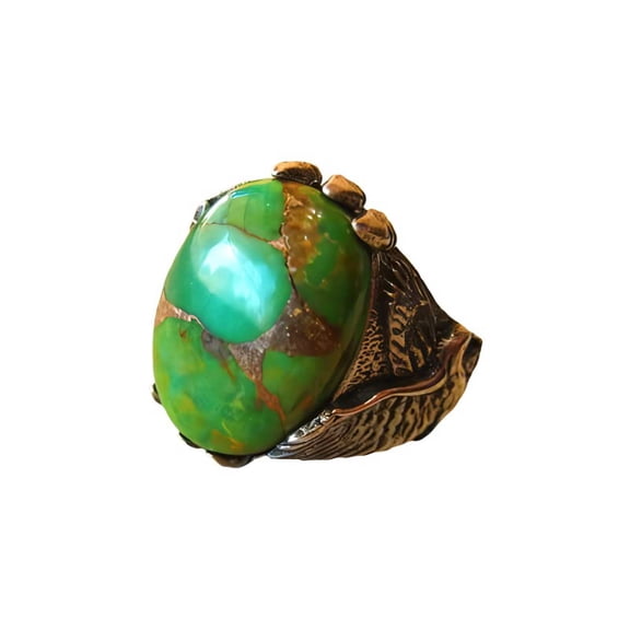 Green Copper Turquoise Mans Ring, Natural Green Copper Turquoise, Eagle Claw Ring, Silver Jewelry, 925 Silver Ring, Birthday Gift, Heavy Mens Ring, Arabic Design, Christmas, Turkey Mens Signet Ring