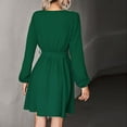 thumbnail image 4 of Women's Casual Long Sleeve Dress Lace Crochet V Neck Solid Color Belted Dress Loose Fit Fashion Knee Length Dress, 4 of 6