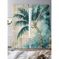 thumbnail image 3 of Teal Green Coconut Tree Sheer Curtains for Living Room Bedroom, Light-filtering Sheer Curtain, Tropical Plant Rod Pocket Voile Window Treatment Drapes, 52’’Wx96’’L, 2 Panels Set, 3 of 7