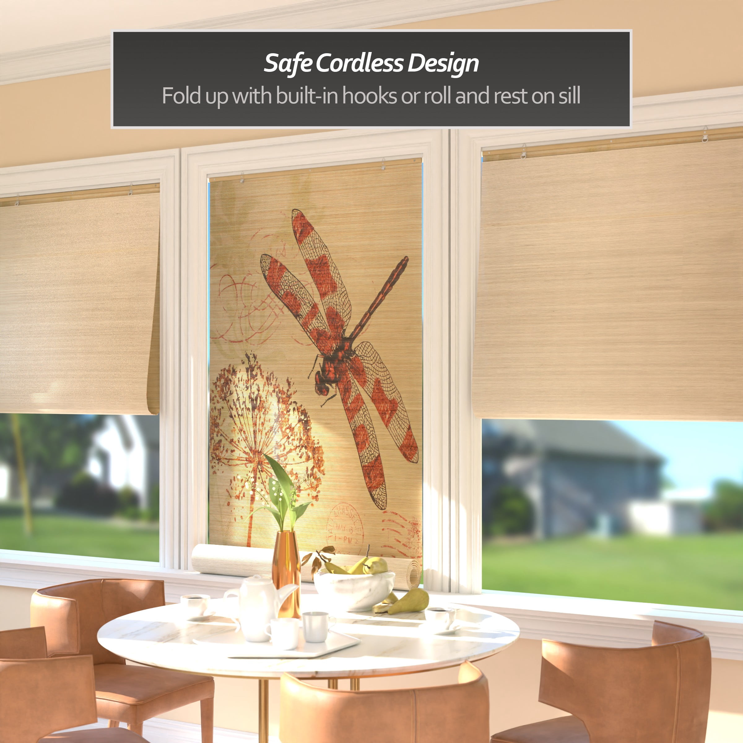 Red Lantern Bamboo Window Shade Blind - Dragonfly 36" W