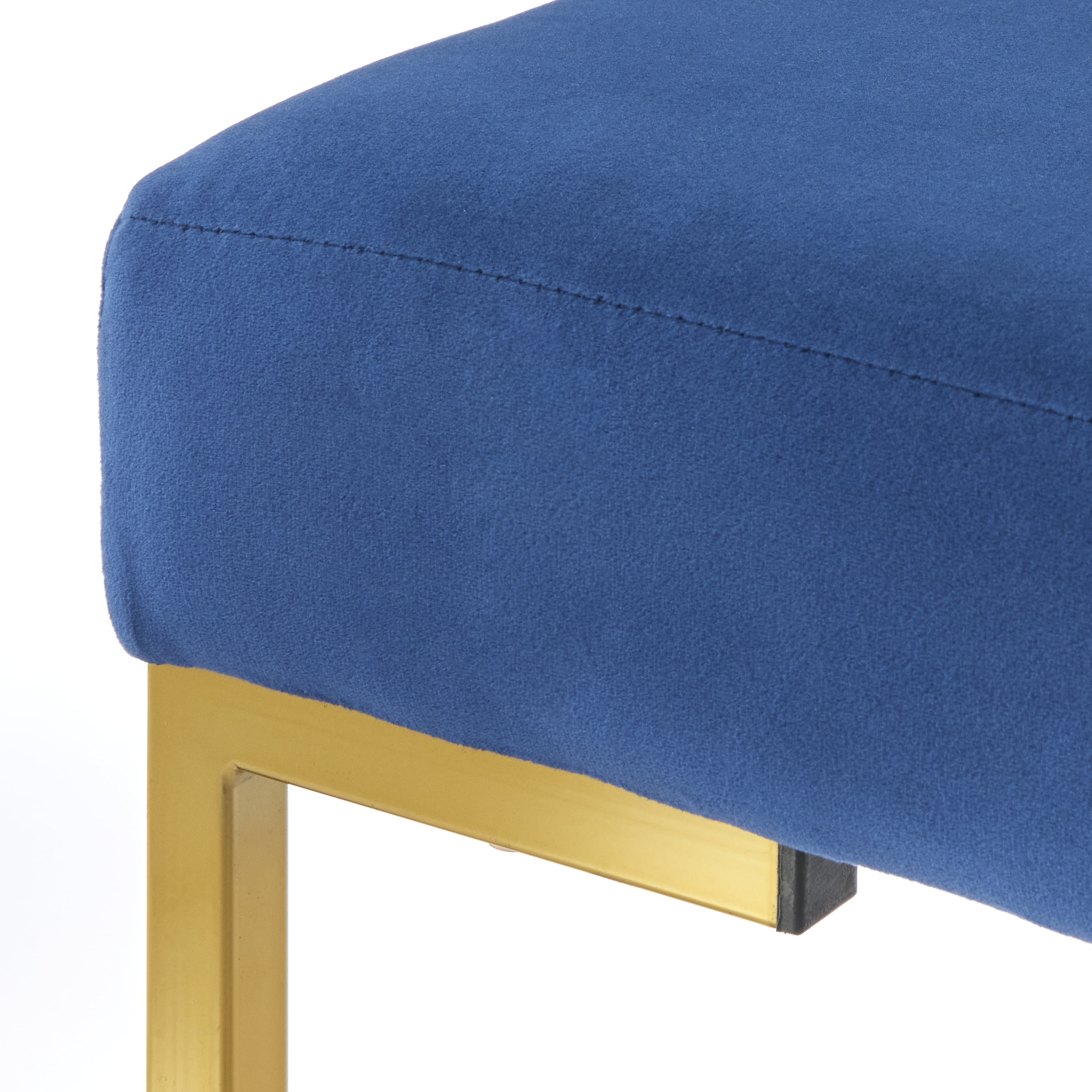 TMS Delarue 48” Wide Modern Metal Frame Dining Bench, Seats 2, Blue Velvet