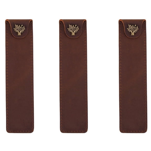 3X Genuine Leather Pen Pouch Holder Single Pencil Bag Pen Case with Snap Button for Rollerball Fountain Ballpoint Pen