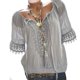thumbnail image 2 of Moda damas Casual manga corta cuello en V sólido encaje suelto mujeres blusa Tops Pompotops  hkajfhjk457466, 2 of 9