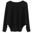 thumbnail image 1 of Ladies Pullover Off The Shoulder Bat Sleeves Loose Sweater Solid Sweater Knitted Tops, 1 of 4