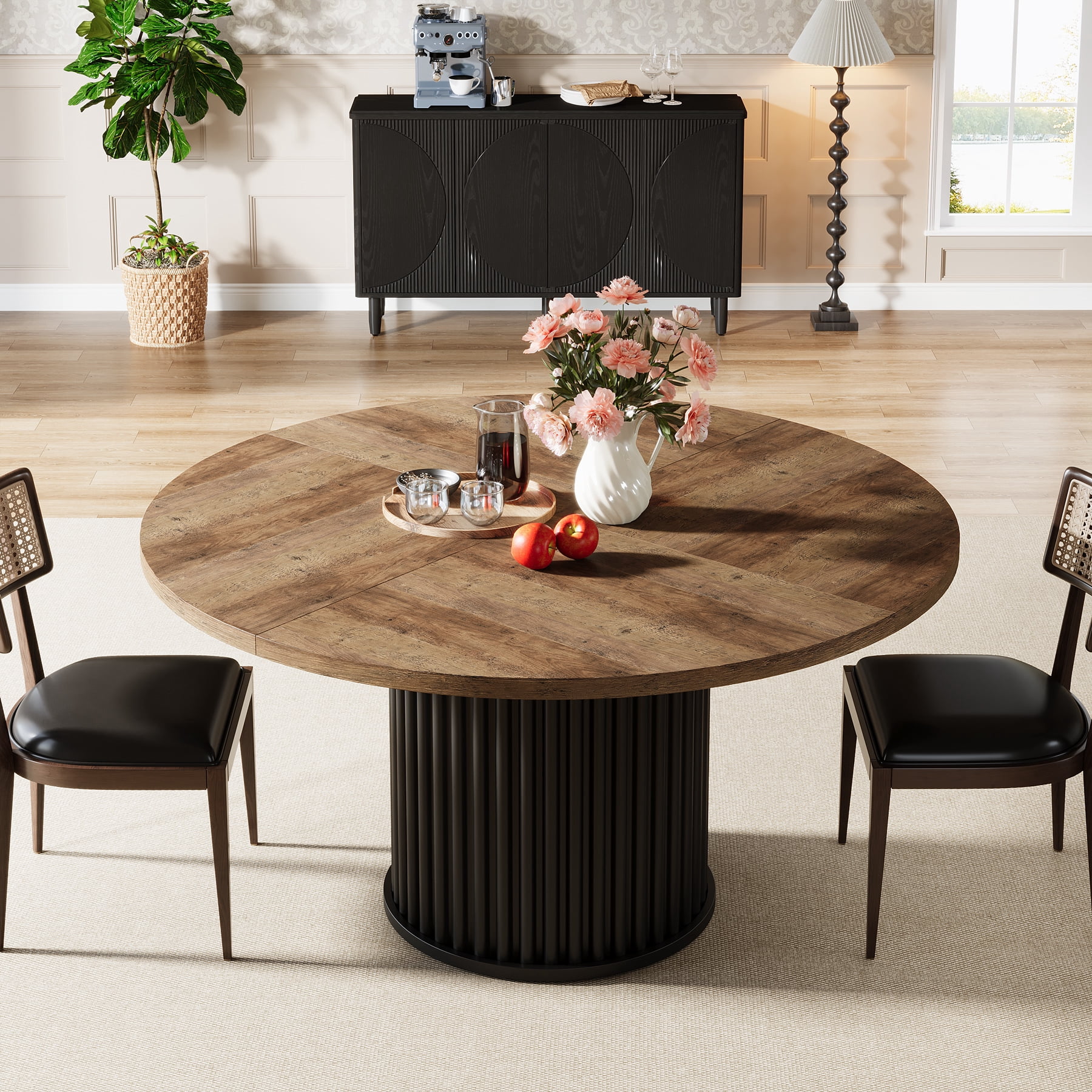 Tribesigns Round Dining Table for 4-6 People, 47.24-Inch Circle Wood Kitchen Table with Sturdy Fluted Metal Base, Modern Dining Room Furniture