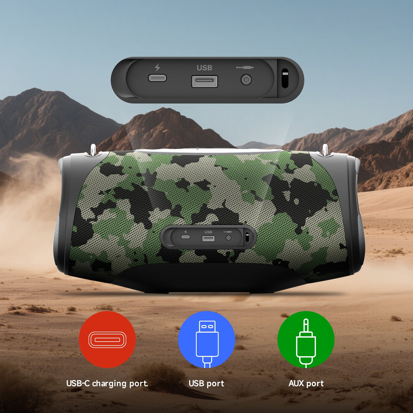 Portable Bluetooth Speaker 80W RMS,120W Peak Loud Subwoofer Wireless Stereo with HD Sound,8H Playtime IPX7 Waterproof for Party cmaping Beach,CAMO