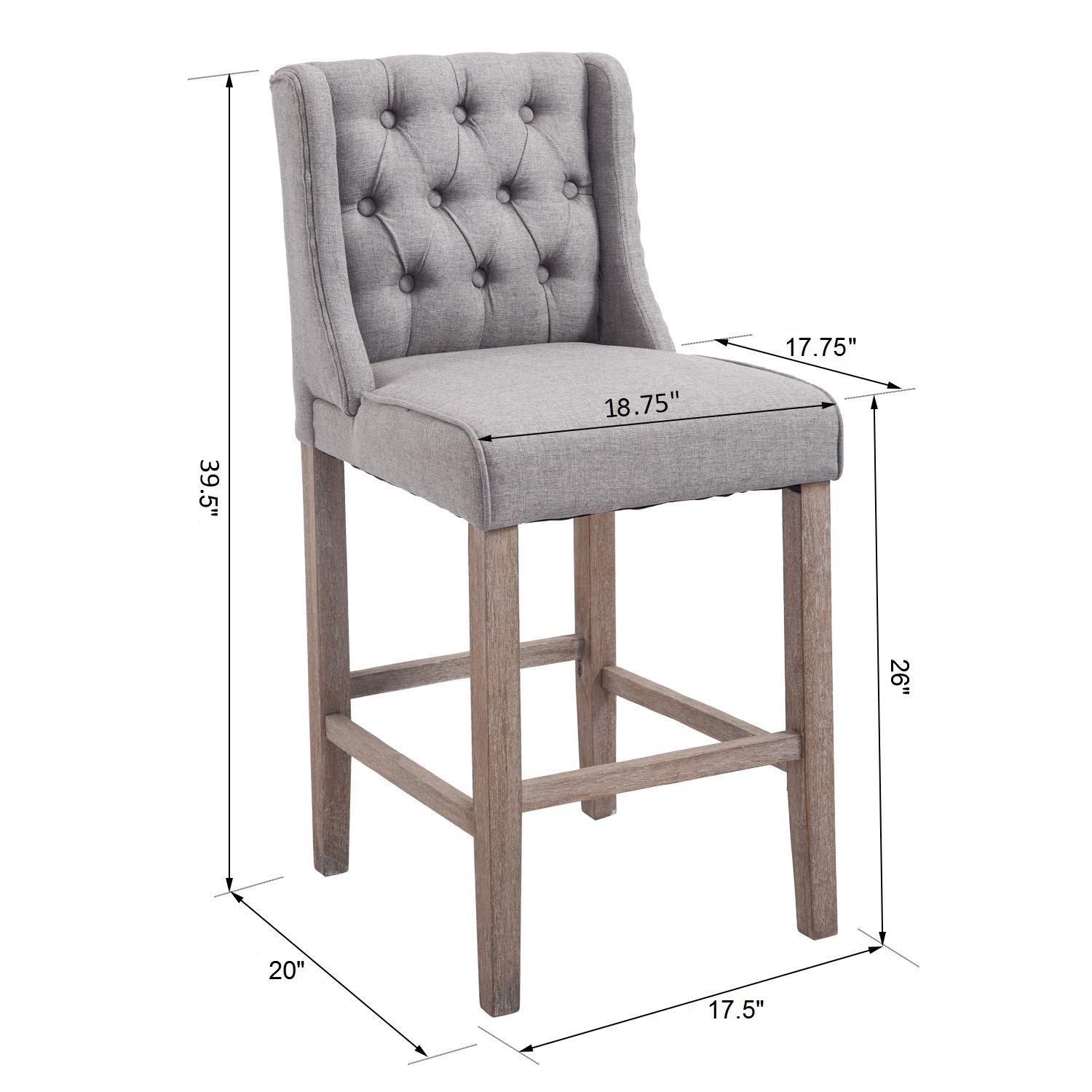 Homcom 40 Tufted Wingback Counter Height Armless Bar Stool Dining