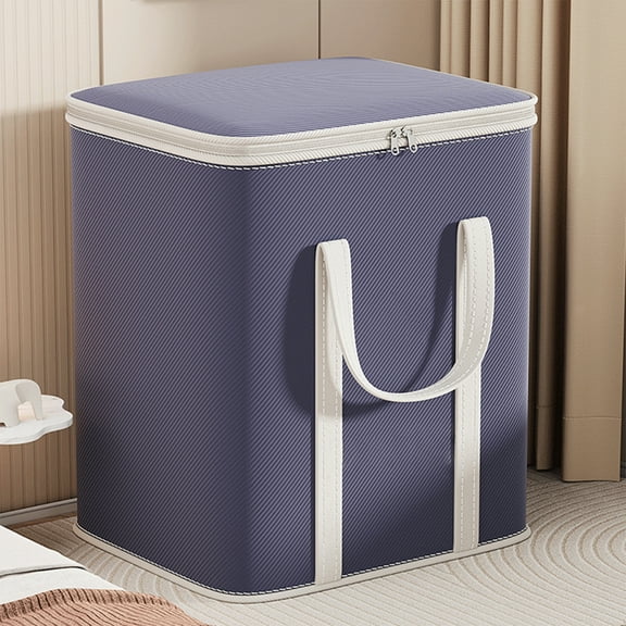 Fwttom Stackable Storage Bins With Lids, Dark Blue Moving Bags with Thickened Zippered Top, Large Capacity Storage Box for Quilt, Household Clothing Organization