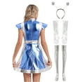 thumbnail image 4 of YiZYiF Women Space Alien Costume Metallic Dance Dress for Halloween Role Play Robot Astronaut Outfit Blue-A 3XL, 4 of 5