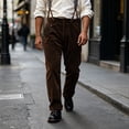 thumbnail image 4 of Zynoxe Mens Plus Size Autumn Winter Vintage Corduroy Suspender Pants Straight High Waist Business Casual Work Dress Pants with Adjustable Braces Coffee 2XL, 4 of 9