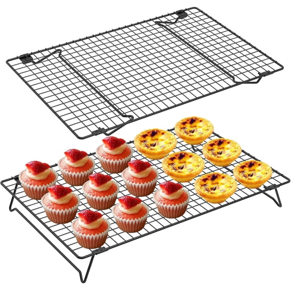 2Pcs Cooling Rack with Collapsible Legs, Carbon Steel Cake Racks for Baking and Cooking 13.4x9.4 inch, Stackable Baking Racks Cookie Cooling Rack for Baked Goods