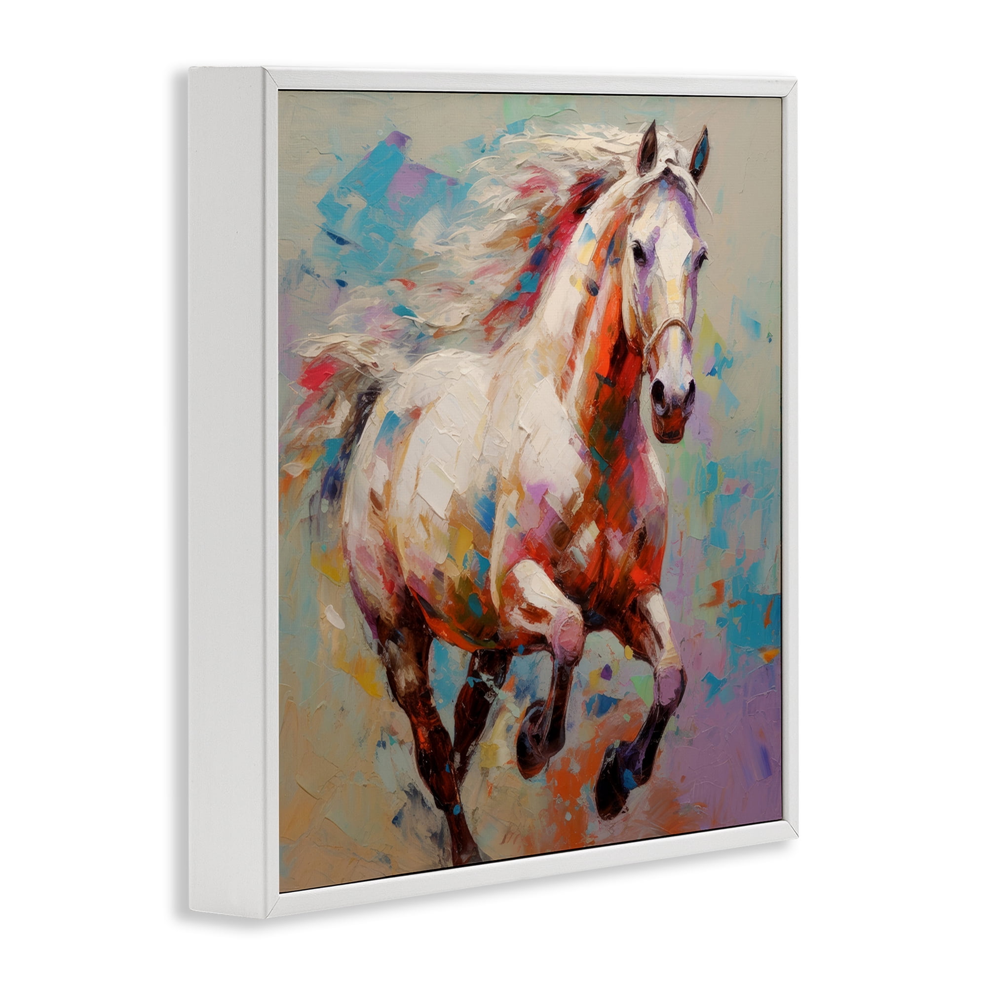 Stupell Industries Trotting Horse Abstraction Animals & Insects Painting White Framed Art Print Wall Art, 12 x 12