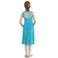thumbnail image 2 of iEFiEL Kids Girls Modern Lyrical Dance Leotard Dress Sleeveless Rhinestone High-Low Hem Dancewear Modern Contemporary Dance Dress Turquoise 14, 2 of 7