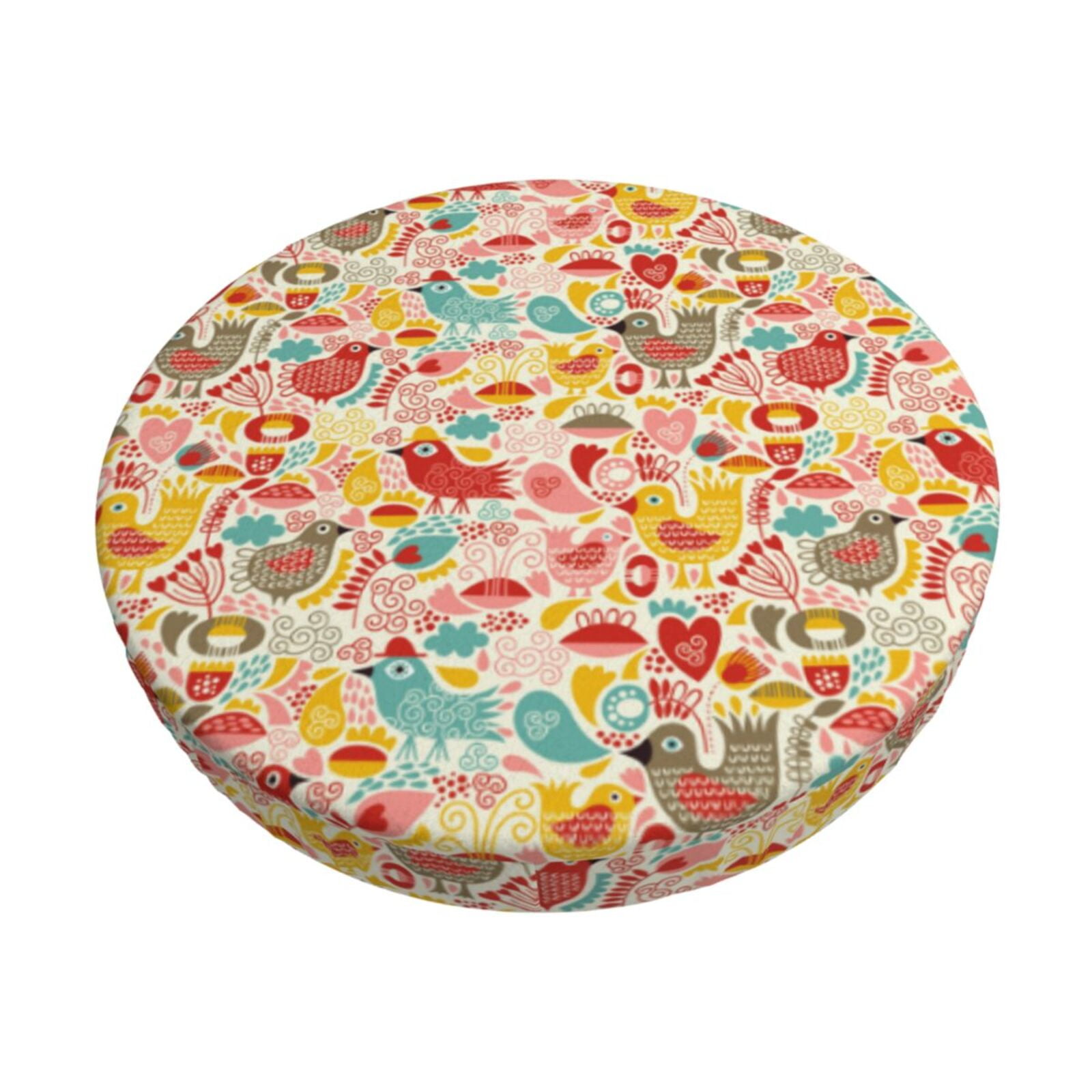 Easygdp Colorful Chicken Print Easy To Install Bar Stool Covers&Stool Covers Round&Elastic Stool Cover, Barstool Covers,Washable&Bottom With Elastic Edge-12 inch