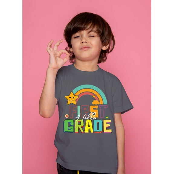 Hello First Grade Rainbow T-Shirt for Boys – 100% Cotton Back to School Graphic Tee