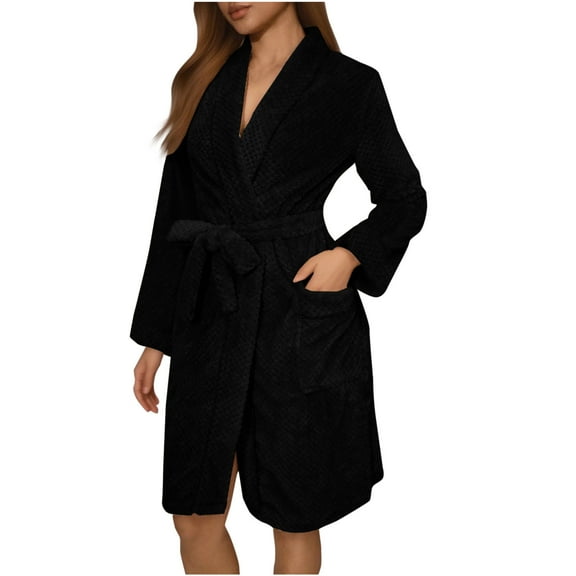 purcolt Women's Robe Long Plush Soft Bathrobe Soft Comfortable Jacquard Shawl Collar Sleepwear Robes with Pockets and Belt