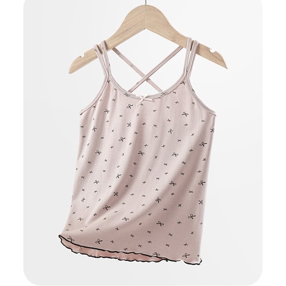 BRGZLK Girl's Camisoles Tank Tops Toddler Cute Bow Print Comfortable Crisscross Strap Lace Trim Sleeveless Halter for Kids Pink 10-11 Years