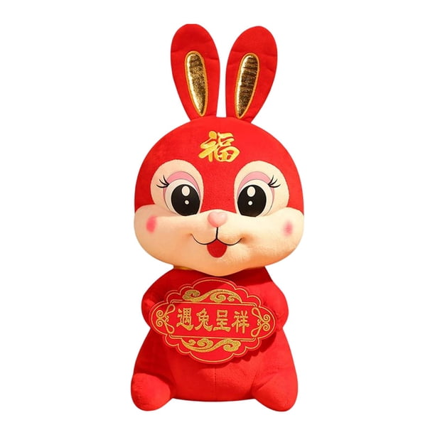 Juguete de peluche de conejo de estilo chino, accesorio decorativo, animal de peluche suave y cómodo. 20 centímetros