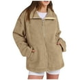 thumbnail image 2 of Fnooota Womens Fleece Jacket, Full Zip Solid Color Warm Loose Fit Winter Outerwear Khaki Size S, 2 of 8